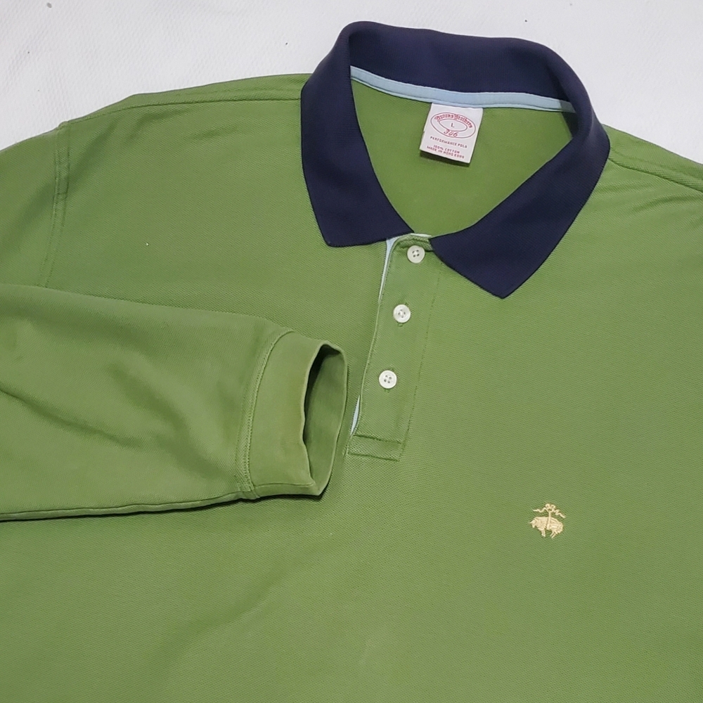 Brooks Brothers Long Sleeve Cotton Polo Shirt Green Mens Large